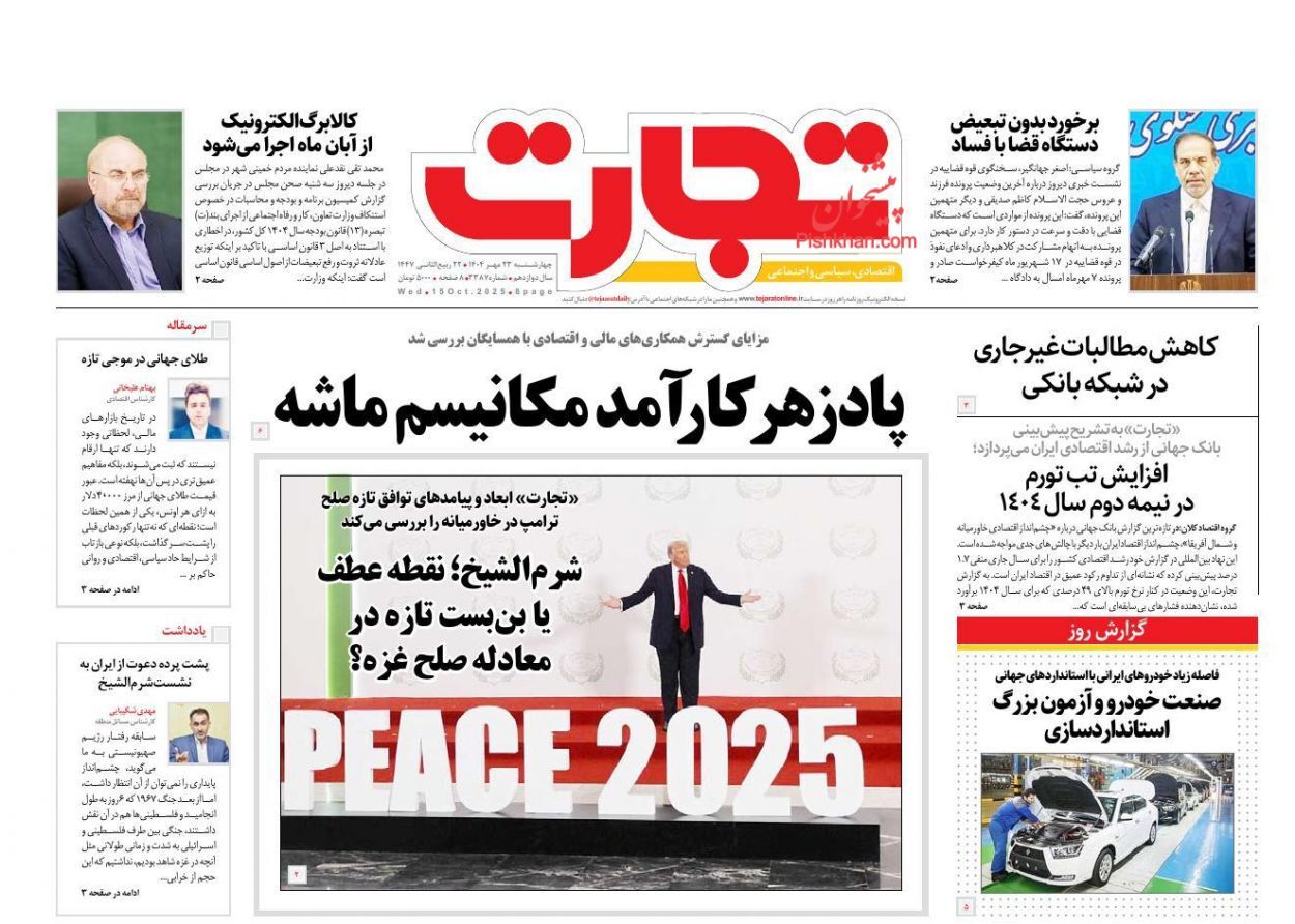 صفحه نخست روزنامه های اقتصادی
