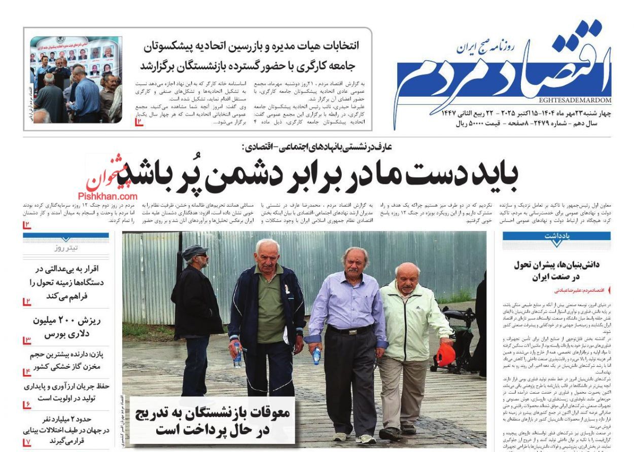 صفحه نخست روزنامه های اقتصادی