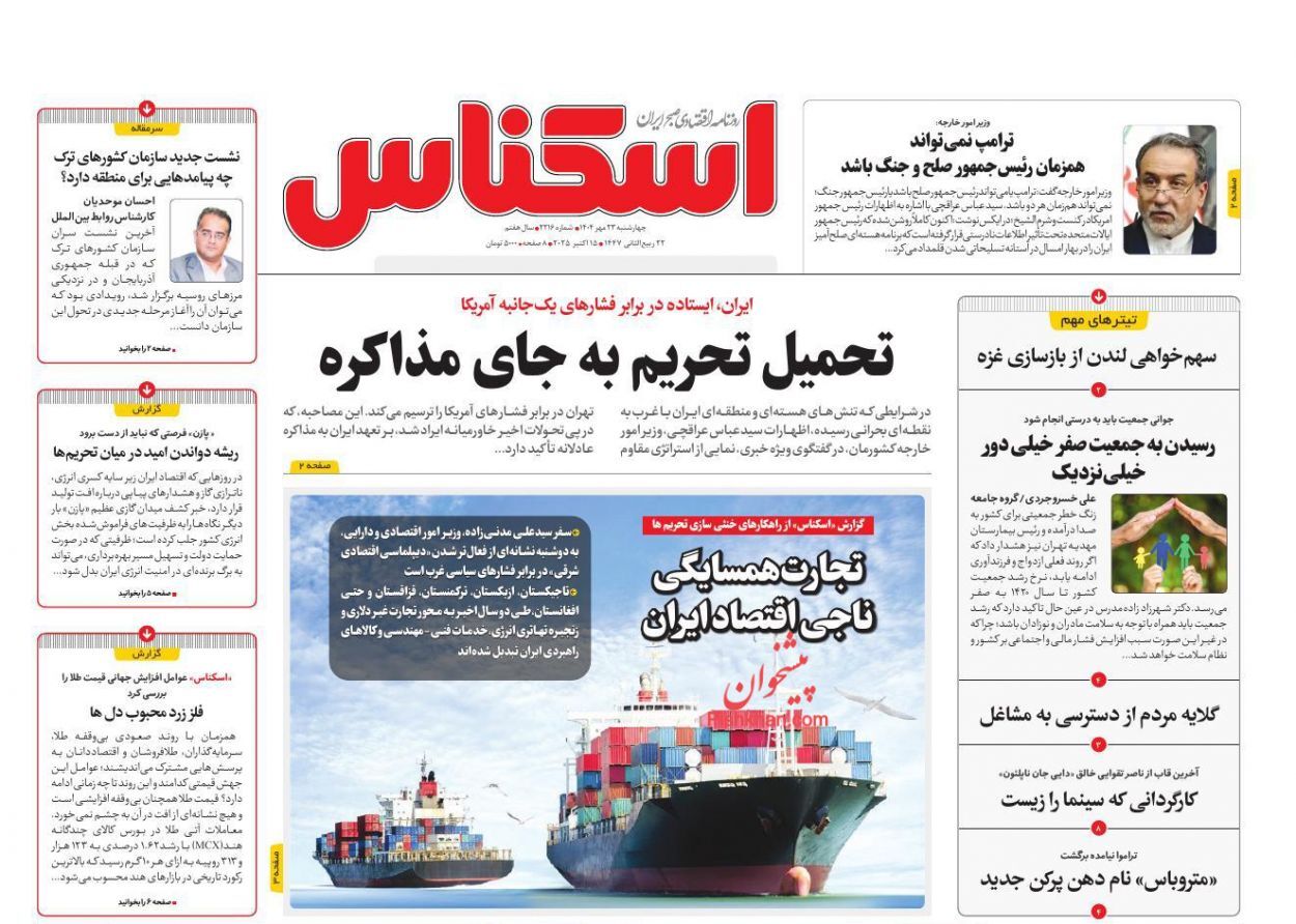 صفحه نخست روزنامه های اقتصادی
