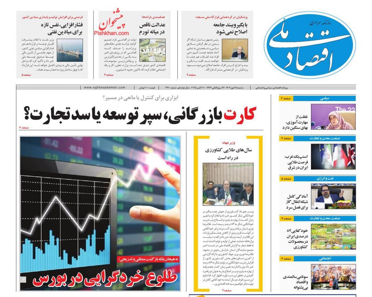 صفحه نخست روزنامه های اقتصادی