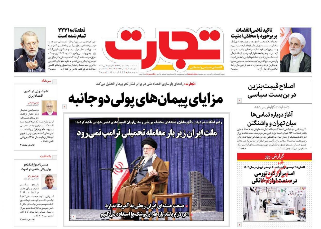 صفحه نخست روزنامه های اقتصادی
