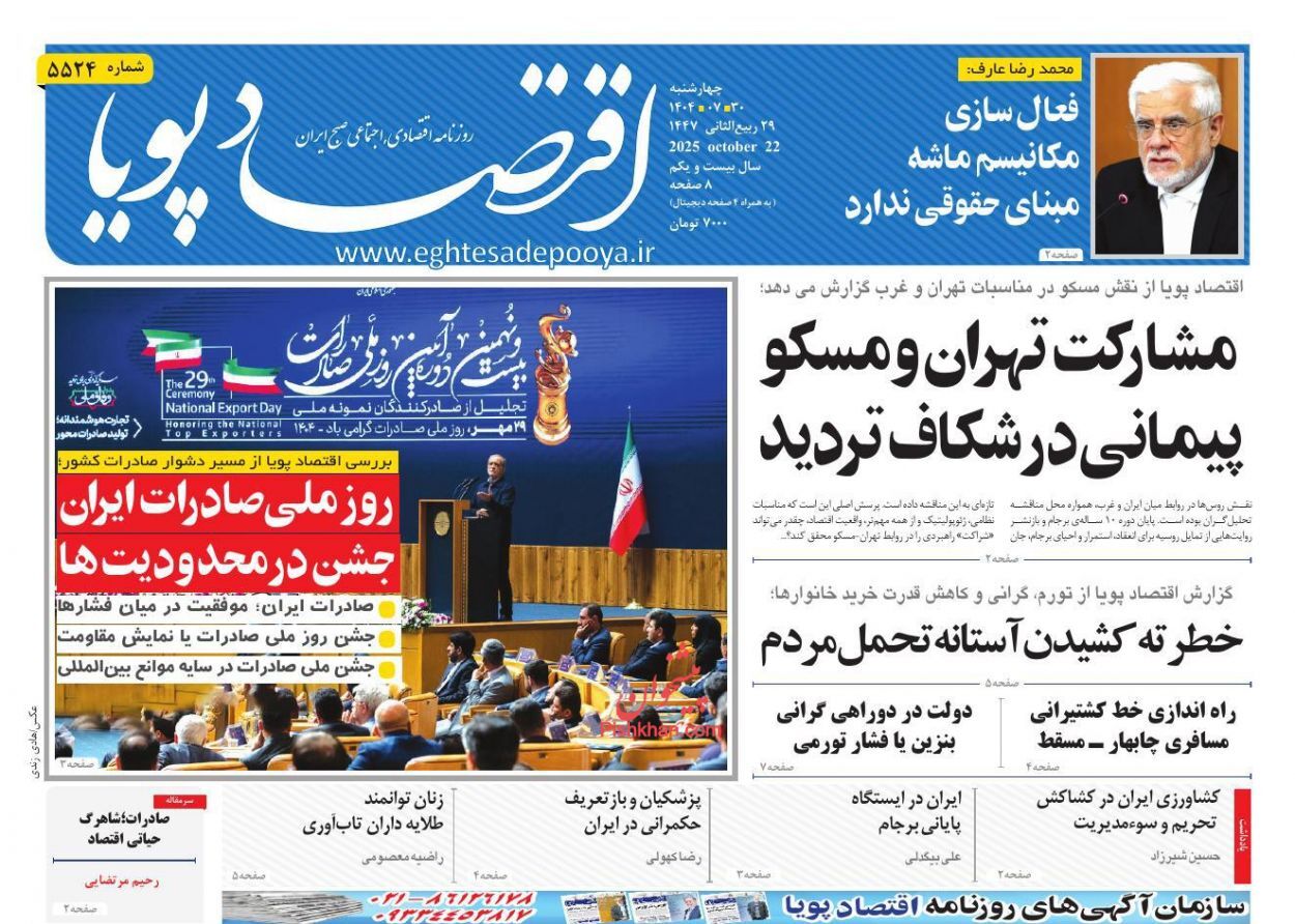 صفحه نخست روزنامه های اقتصادی