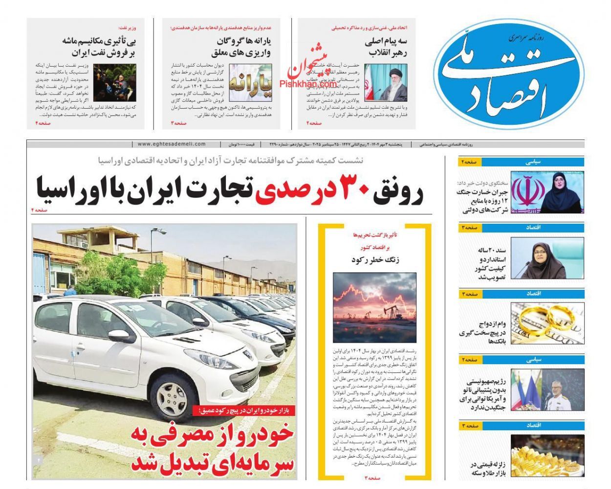 صفحه نخست روزنامه های اقتصادی