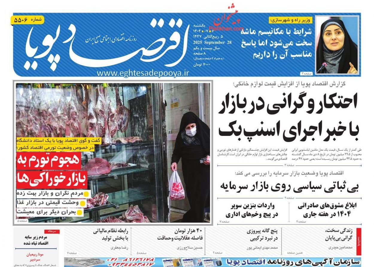 صفحه نخست روزنامه های اقتصادی