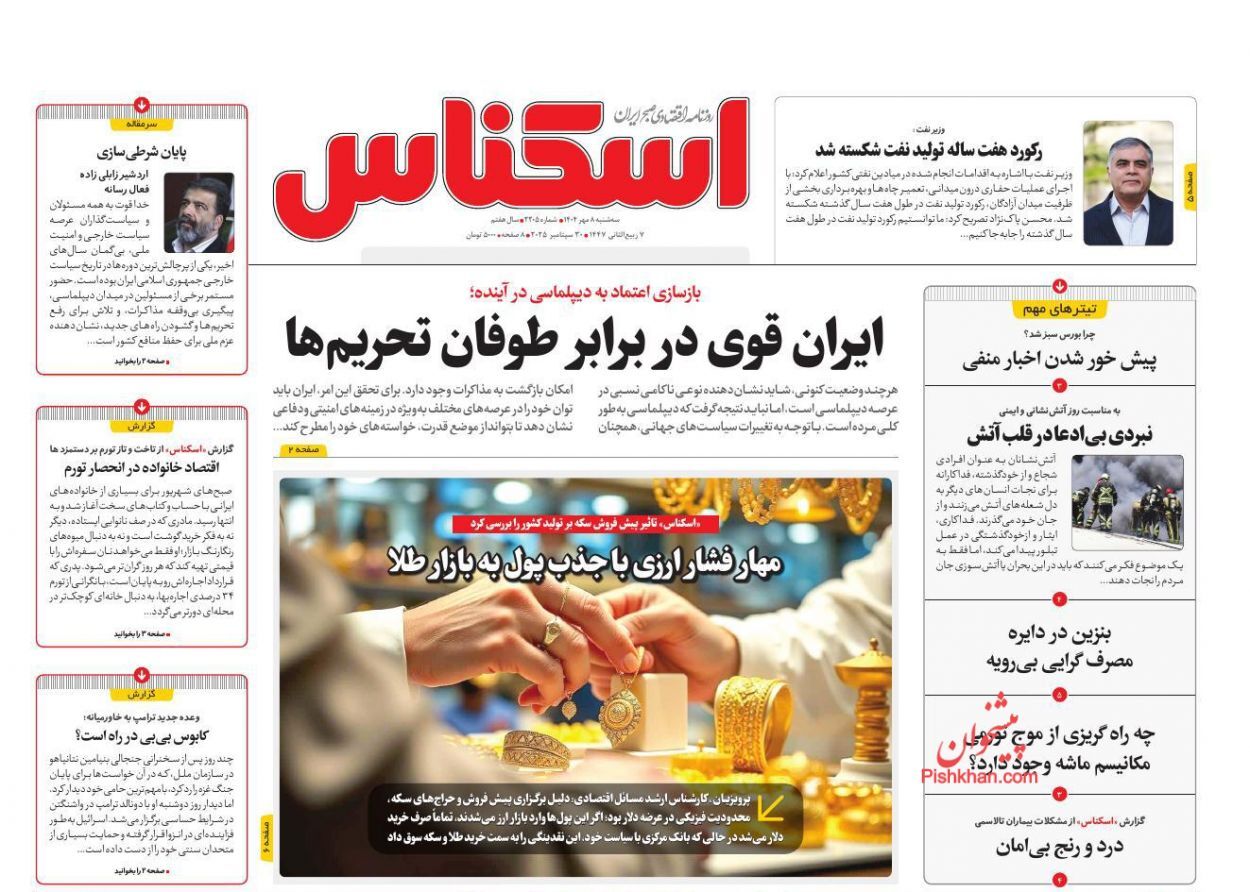 صفحه نخست روزنامه های اقتصادی