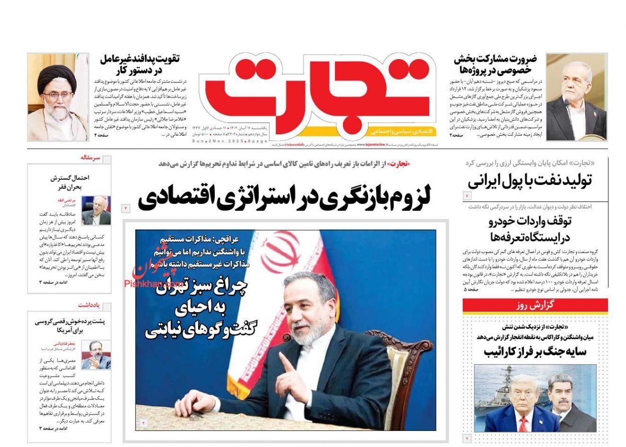 صفحه نخست روزنامه های اقتصادی