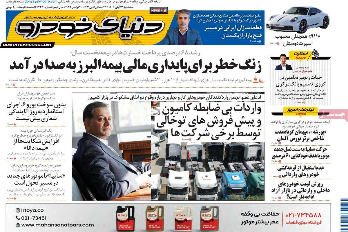 صفحه نخست روزنامه های اقتصادی