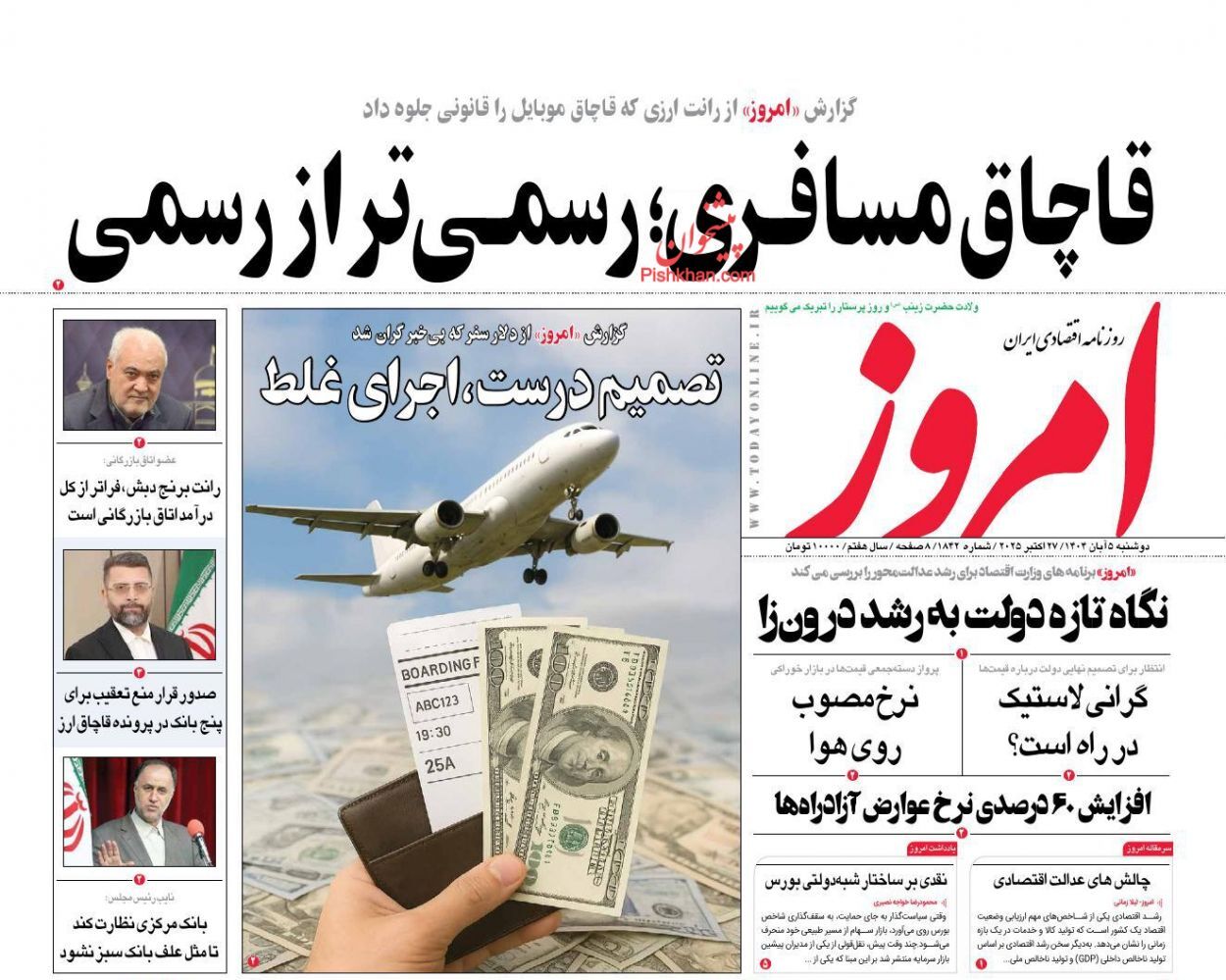 صفحه نخست روزنامه های اقتصادی