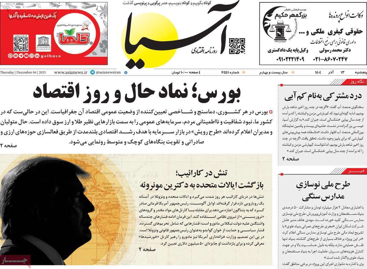 صفحه نخست روزنامه های اقتصادی