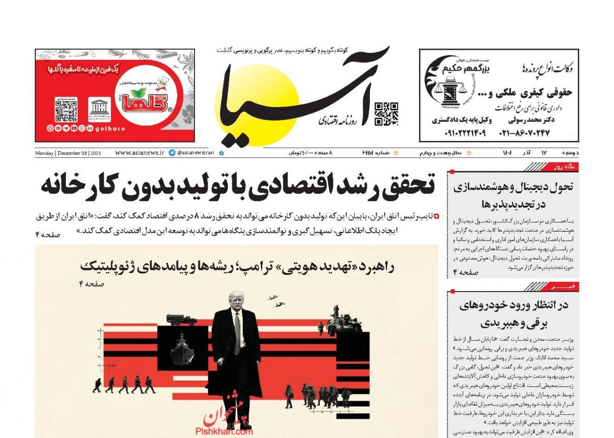 صفحه نخست روزنامه های اقتصادی